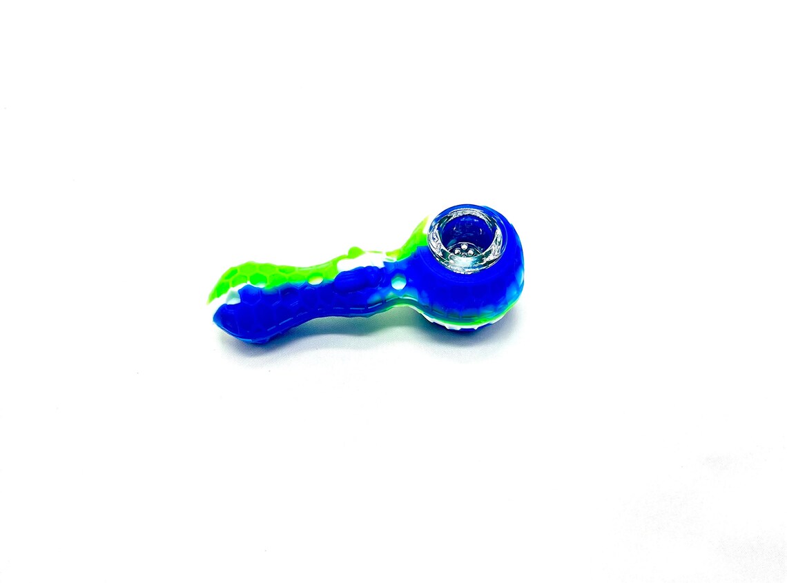 Silicone Pipe 4.3" With GLASS BOWL and Clean Tool-HoneyComb Bee