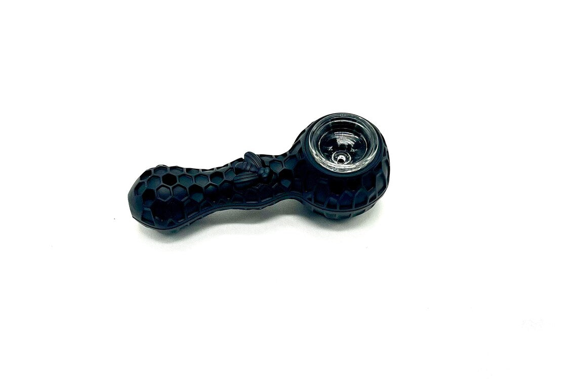 Silicone Pipe 4.3" With GLASS BOWL and Clean Tool-HoneyComb Bee