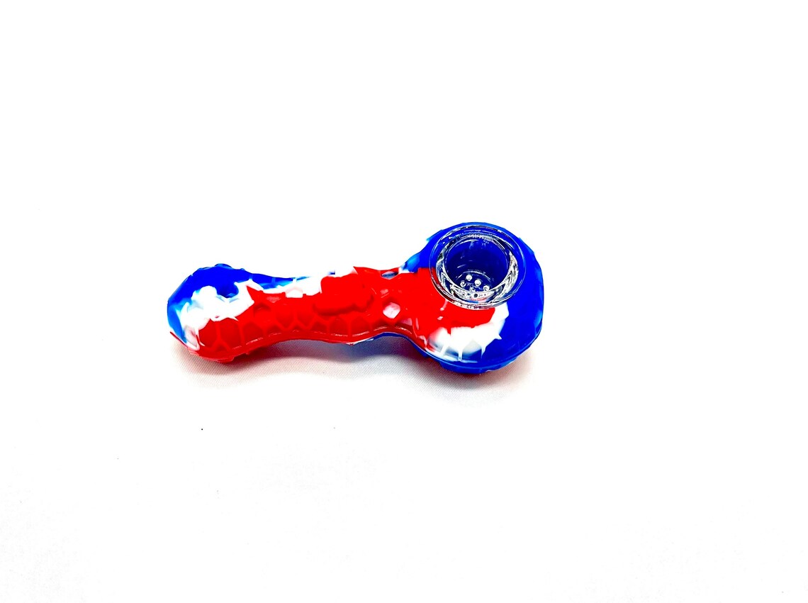 Silicone Pipe 4.3" With GLASS BOWL and Clean Tool-HoneyComb Bee