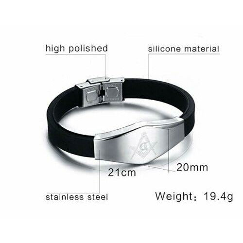 Masonic Mason Master Bangle Bracelet Stainless Steel Black Wristband - In Joy's Shops