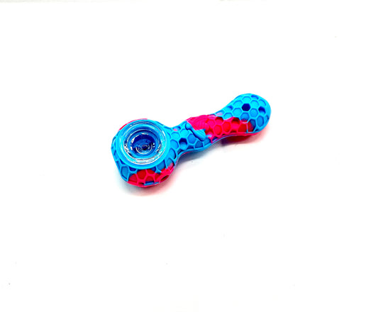 Silicone Pipe 4.3" With GLASS BOWL and Clean Tool-HoneyComb Bee (Pink/Blue) - In Joy's Shop