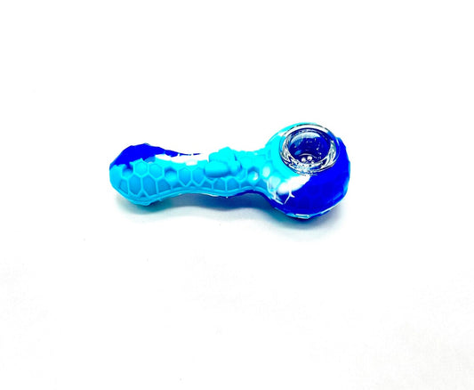 Silicone Pipe 4.3" With GLASS BOWL and Clean Tool-HoneyComb Bee