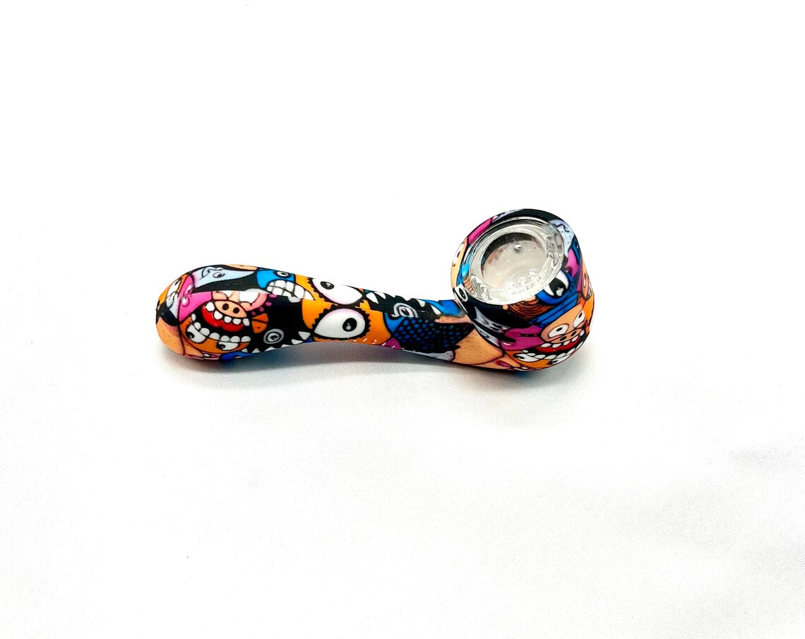 Discreet Heavy Silicone Pipe Tobacco Smoking Bowl Smoke Pipes- Glass Bowl