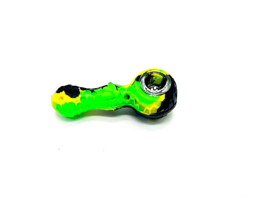 Silicone Pipe 4.3" With GLASS BOWL and Clean Tool-HoneyComb Bee