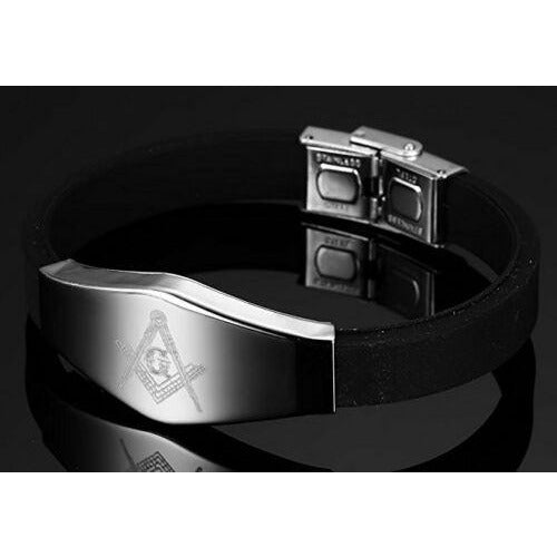 Masonic Mason Master Bangle Bracelet Stainless Steel Black Wristband - In Joy's Shops