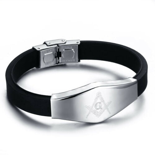 Masonic Mason Master Bangle Bracelet Stainless Steel Black Wristband - In Joy's Shops